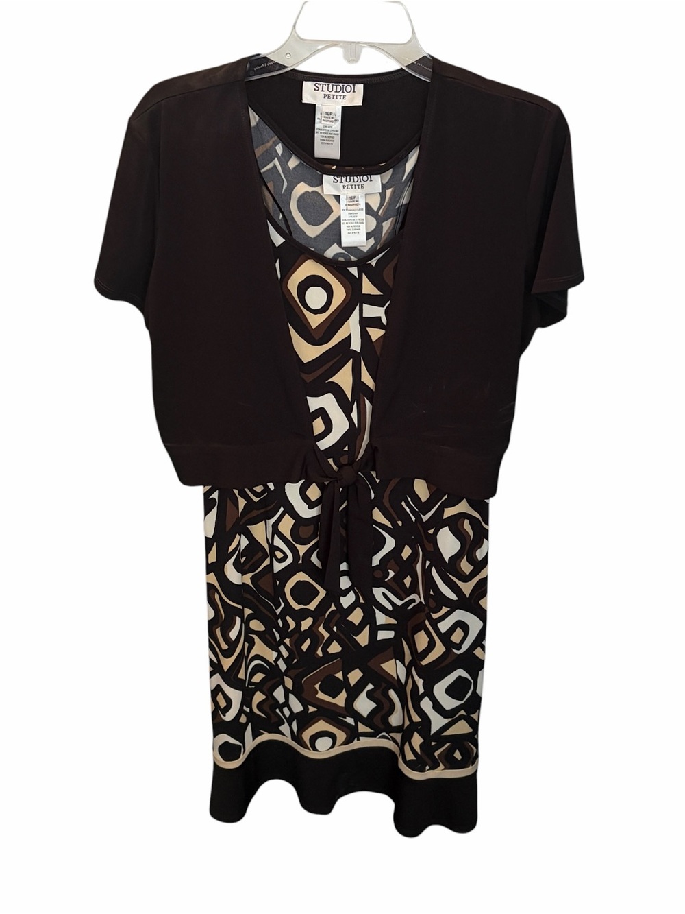 Studio Petite Brown and Cream Geometric Dress Set